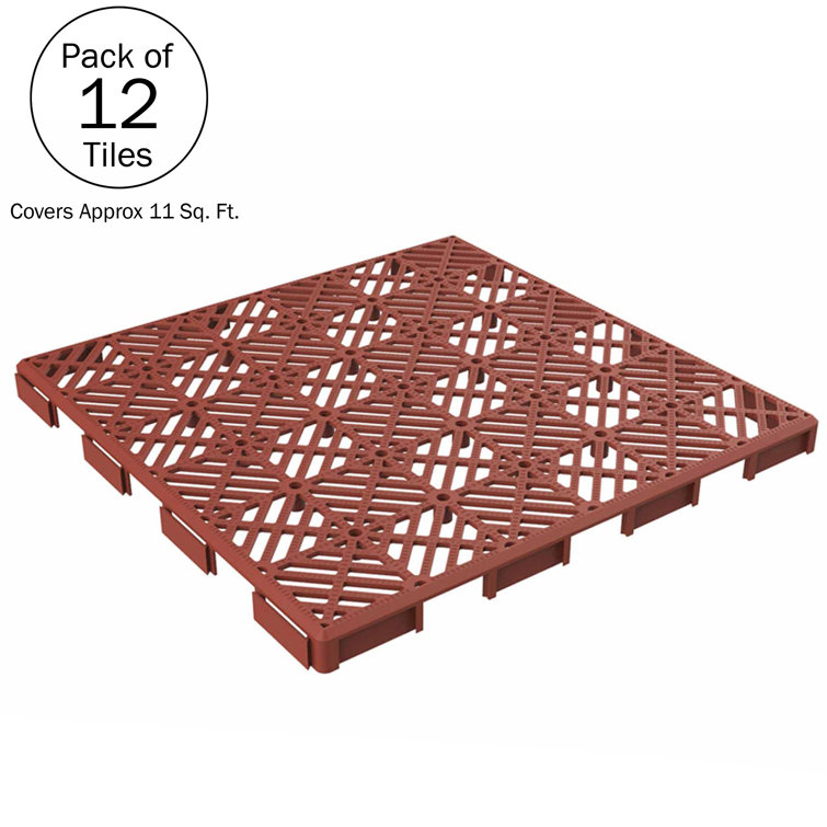 Deck Tiles 12-Pack Polypropylene Interlocking Patio Tiles Outdoor Flooring for Balcony, Porch, and Garage by Pure Garden