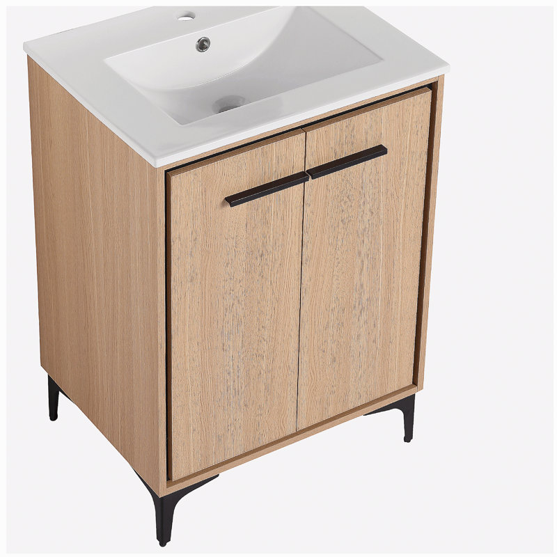 Base de meuble-lavabo 24 po avec lavabo, armoire de rangement avec portes, bois d'ingénierie, 24"