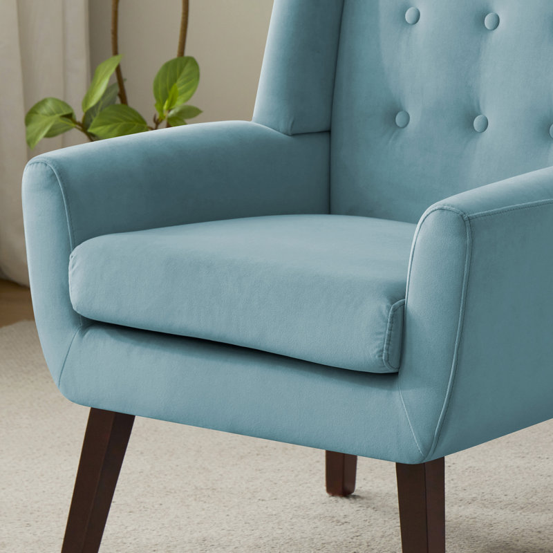 Fauteuil capitonné de 29,2 po de largeur Halcott, Velours bleu menthe