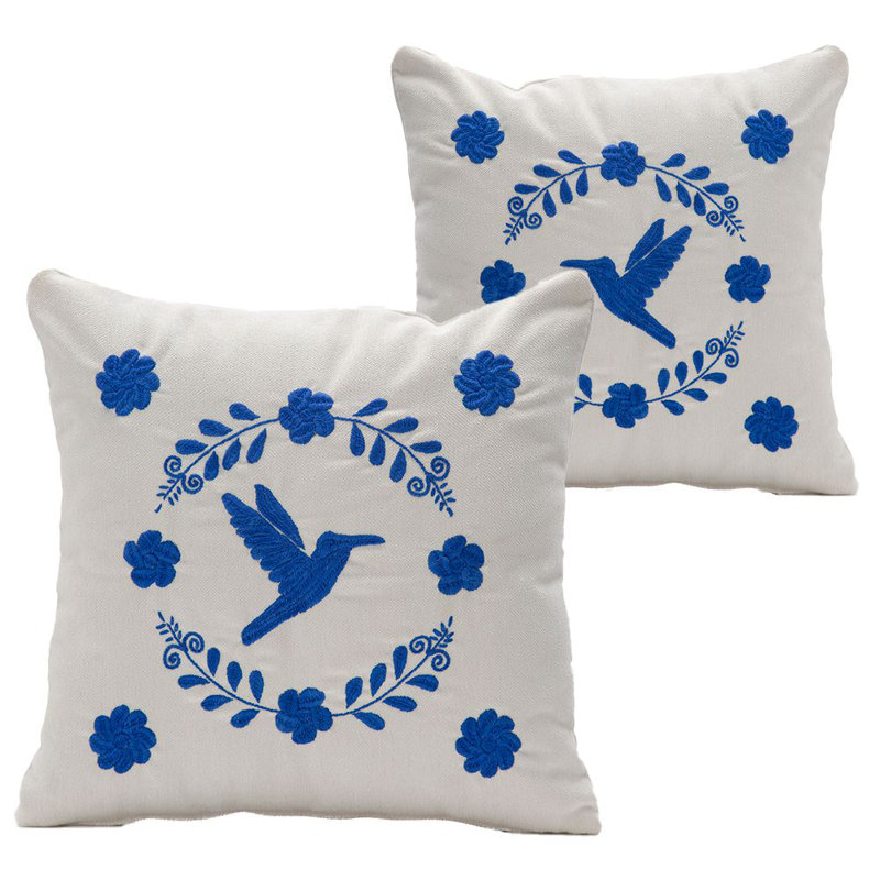 Colibrí Hand Embroidered Decorative Throw Pillows by Andean, In Stock, Ivory