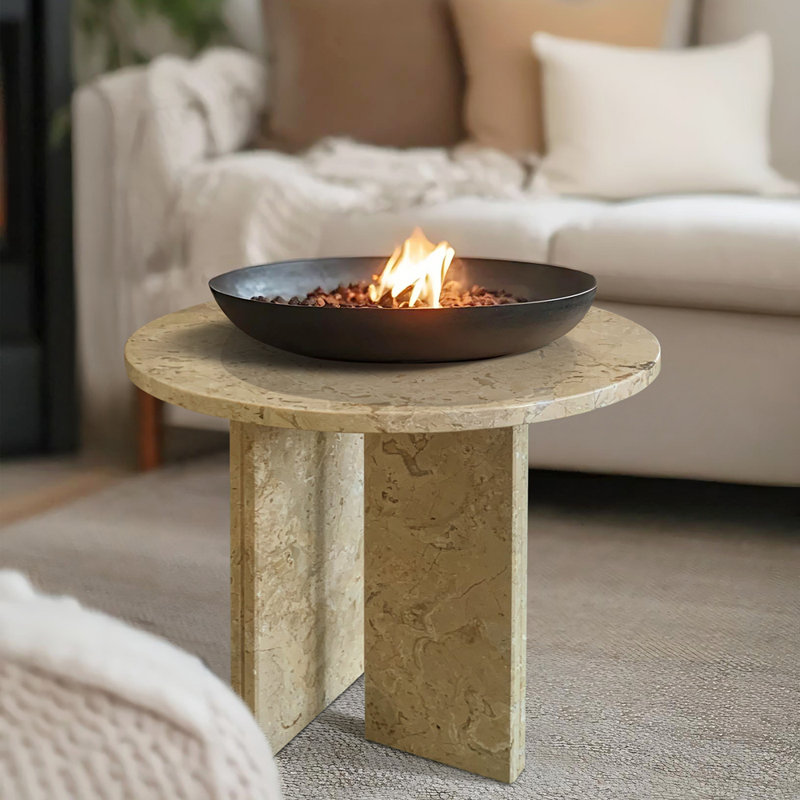 Élégante table basse en marbre Glod, H 15,91 po x L 17,81 po x l 17,81 po, Yellow