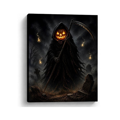 Gothic Halloween Canvas Wall Art, Spooky Witch Pumpkin Ghost Home Decor Gallery Wrapped Gothic Halloween Art with Witches Ravens Haunted Castles Pumpkins and Spectral Night Scenes for Moody Rooms