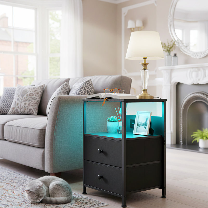 39cm W Metal Bedside Table, Black