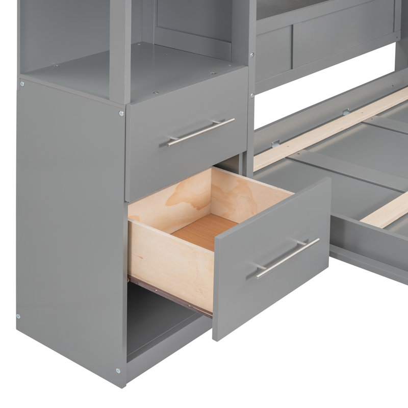 Lit gris avec lumières à DEL et porte-matelas, Lit double, Gris
