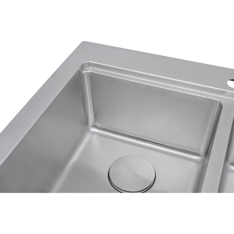 Ruvati 33-inch Drop In Topmount 50/50 Double Bowl Workstation 16 Gauge Stainless Steel Kitchen Sink - RVM5232