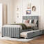 Lit plateforme gris tapissier en velours avec couchette - Espace de couchage confortable, lit gigogne polyvalent-2115936675-2115936672