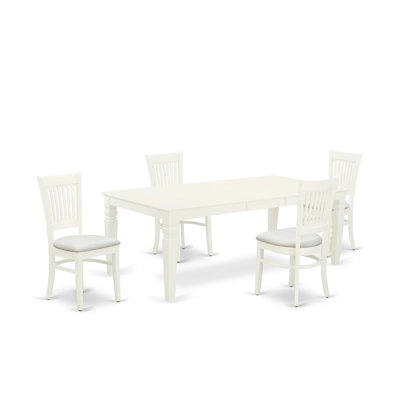5 Piece Dining Set Includes a Rectangle Dining Room Table with Butterfly Leaf and 4 Linen Fabric Kitchen Chairs, Linen White