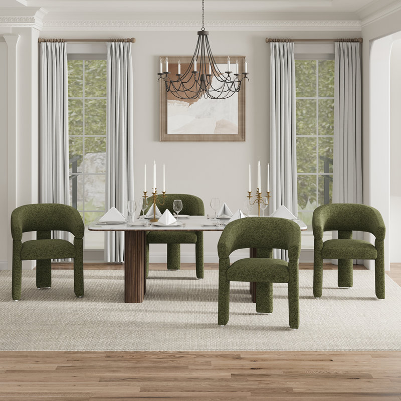 Upholstered Barrel Dining Arm Chair, Green