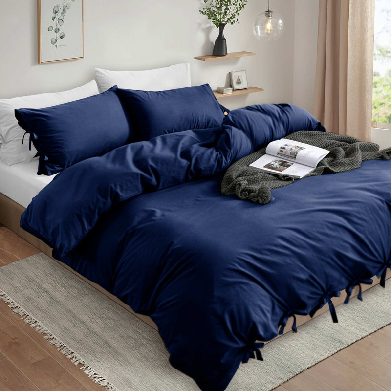 Massouda Microfiber Solid Colour Duvet Cover Set with Pillowcases Included,  Navy Blue