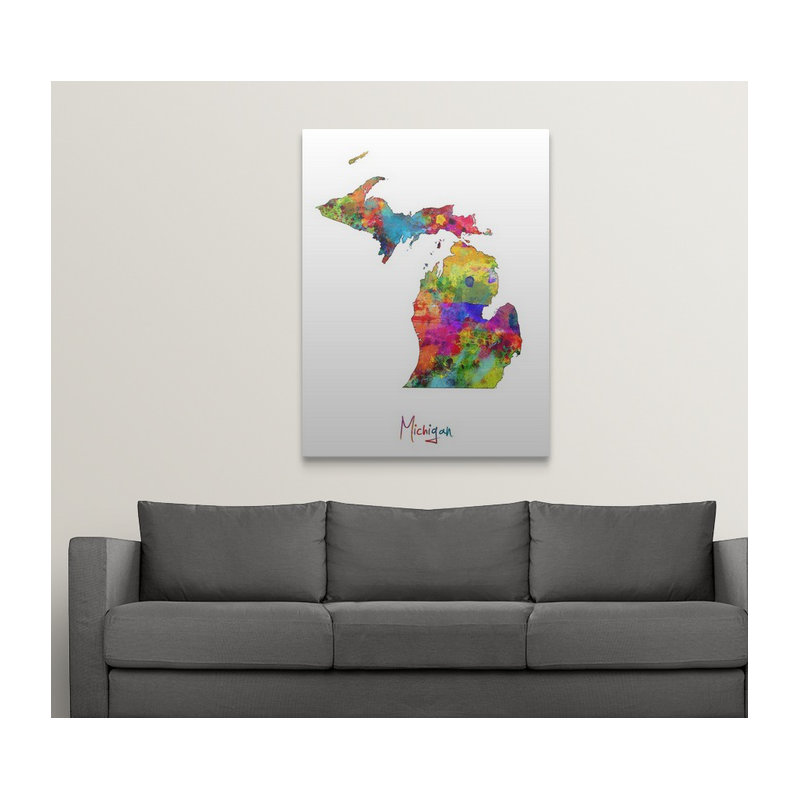 Francy «Michigan Map» par Abarca - reproduction, H 36 po x l 27 po x P 1,5 po, Toile