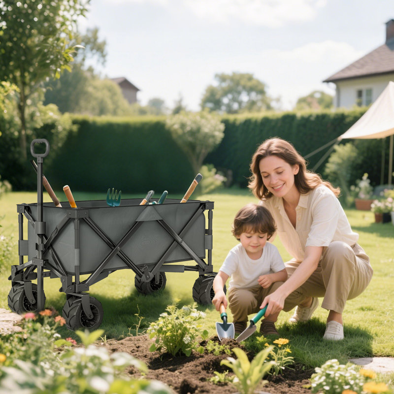 Chariot sur roulettes, remorque de camping pliante, gris foncé