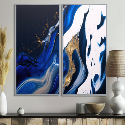 Ice Paint Splash IV - Blue Modern Art Prints On Canvas 2 Pieces