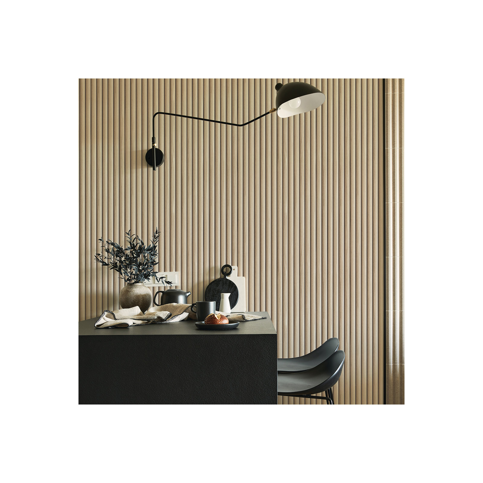 Reeded Wood Peel and Stick Wallpaper