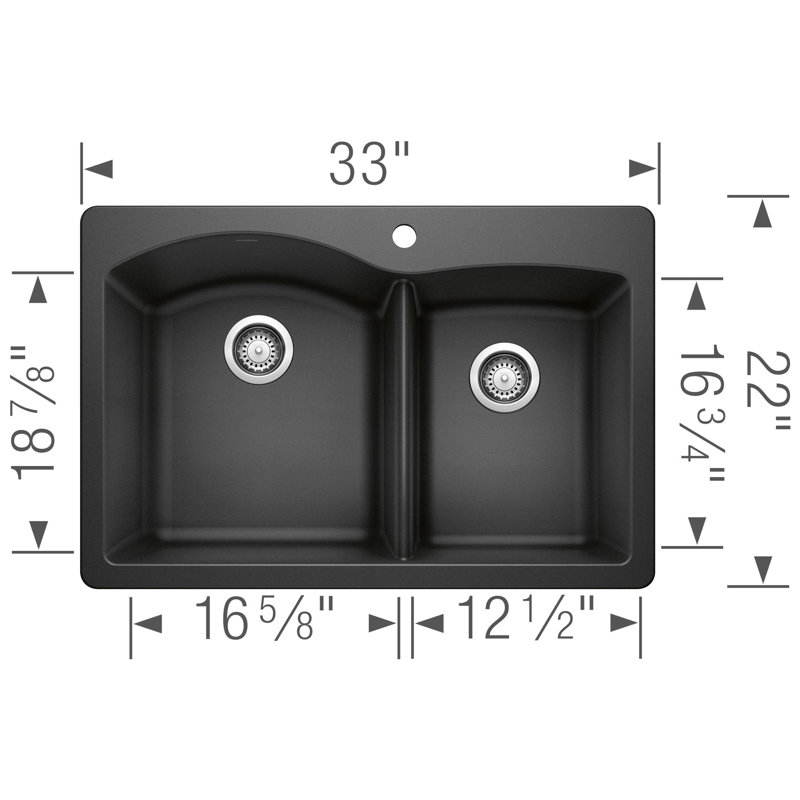 Diamond 33" L x 22" W Double Basin Dual Mount Kitchen Sink with Accessories, Anthracite