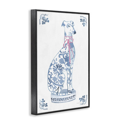 Chinoiserie Dog Statue Framed Giclee, design by Mercedes Lopez Charro