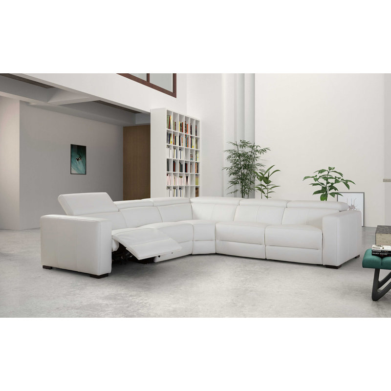 Creshawn Upholstered Power Reclining L-Shaped Sectional Symmetrical, White Genuine Leather