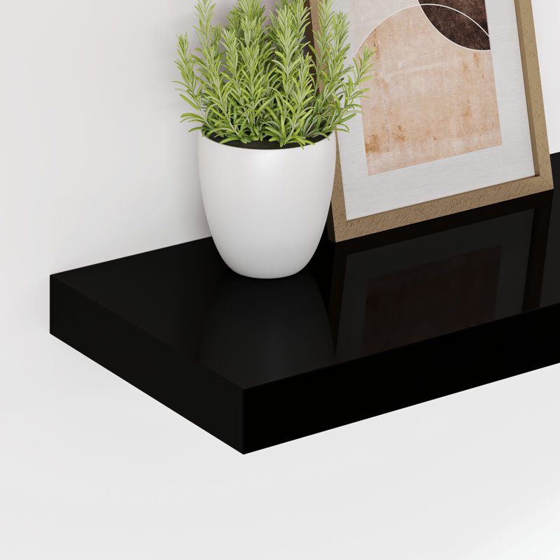 Wall Shelf  Wall Mounted Display Shelf for Photo Frame Set of 4, 1.5" H x 47.2" W x 9.3" D, High Gloss Black, 4