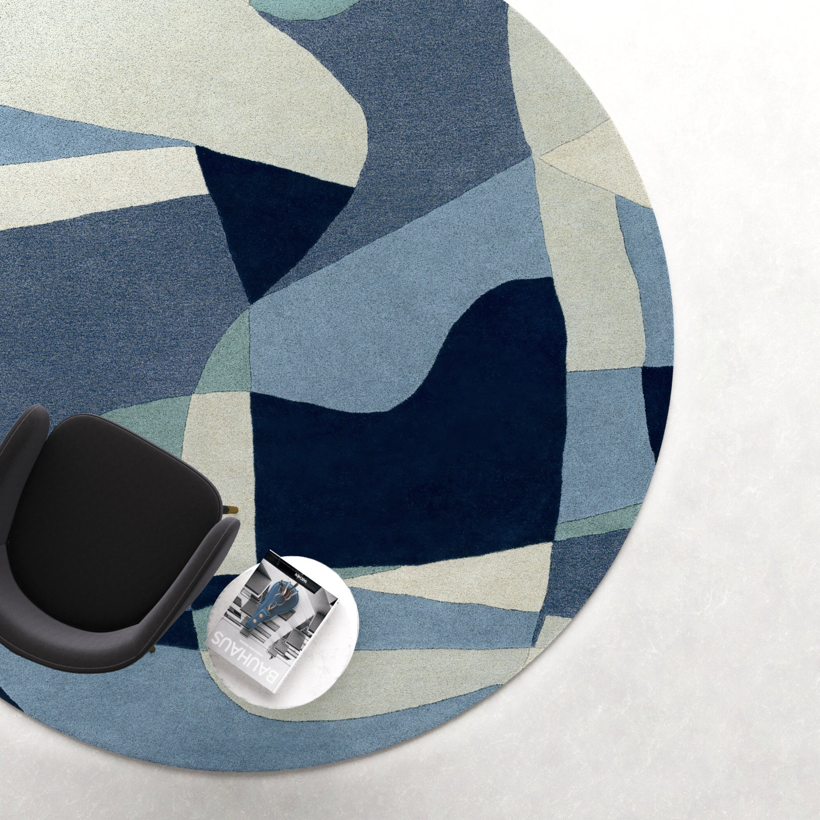 Gaye Teal Navy Beige Hand-Tufted Geometric Rug, Round 8'
