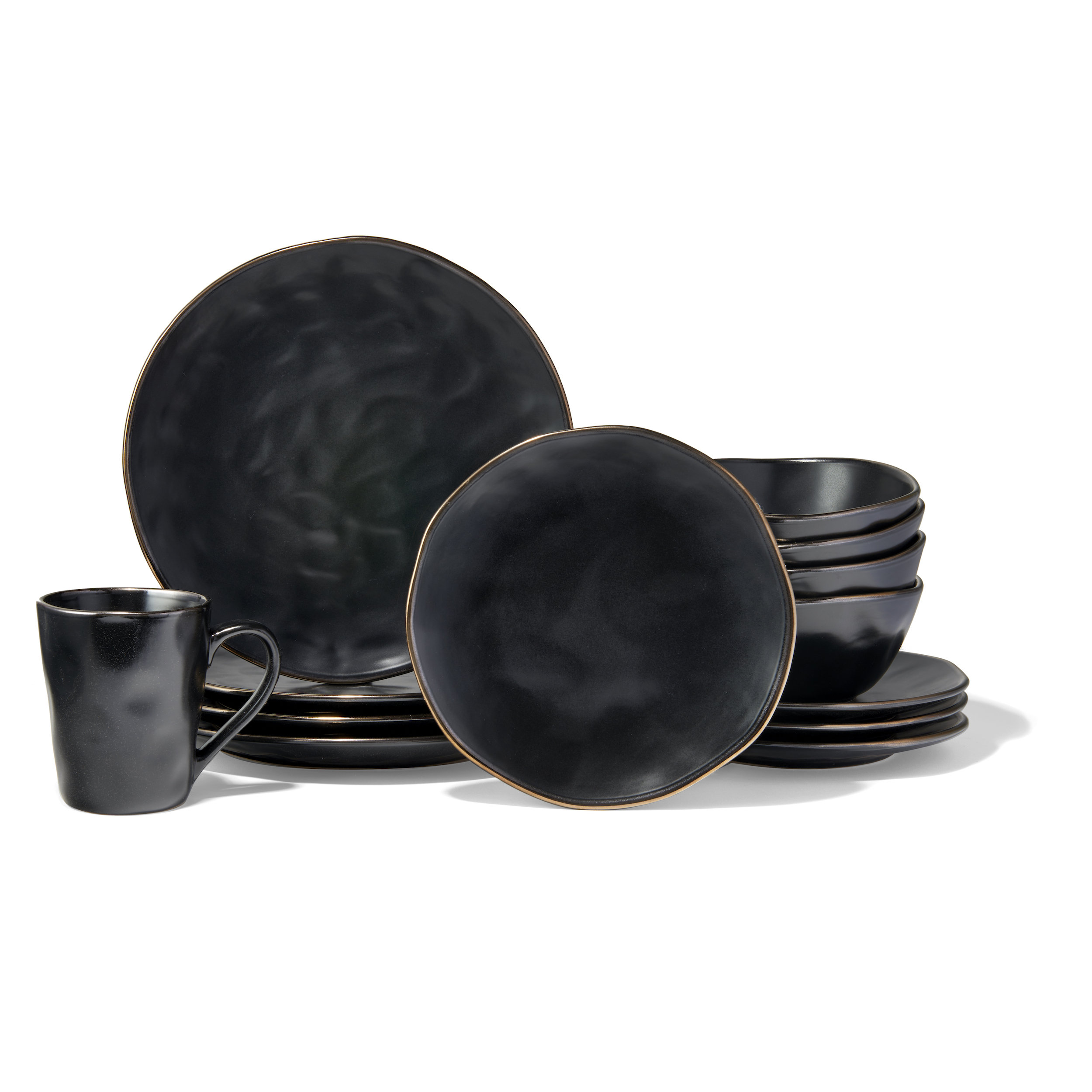 Dinnerware Set for 12, Ceramic Black Dinner Set, Stoneware Dish Set,  Handmade Full Table Setting, 3 Piece Set Rustic Pottery 