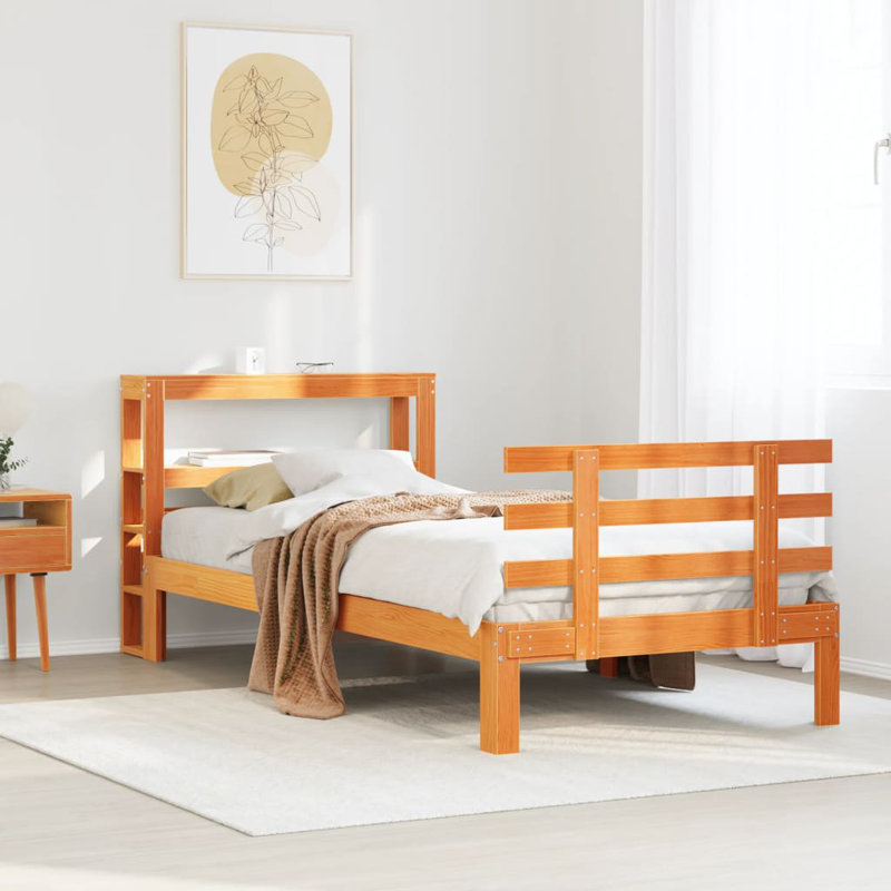 Bed Frame With Headboard Without Mattress, Small Single (2'6), Wax Brown