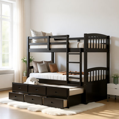 Katylyn Twin Over Twin Wood Bunk Bed With Trundle And Drawers