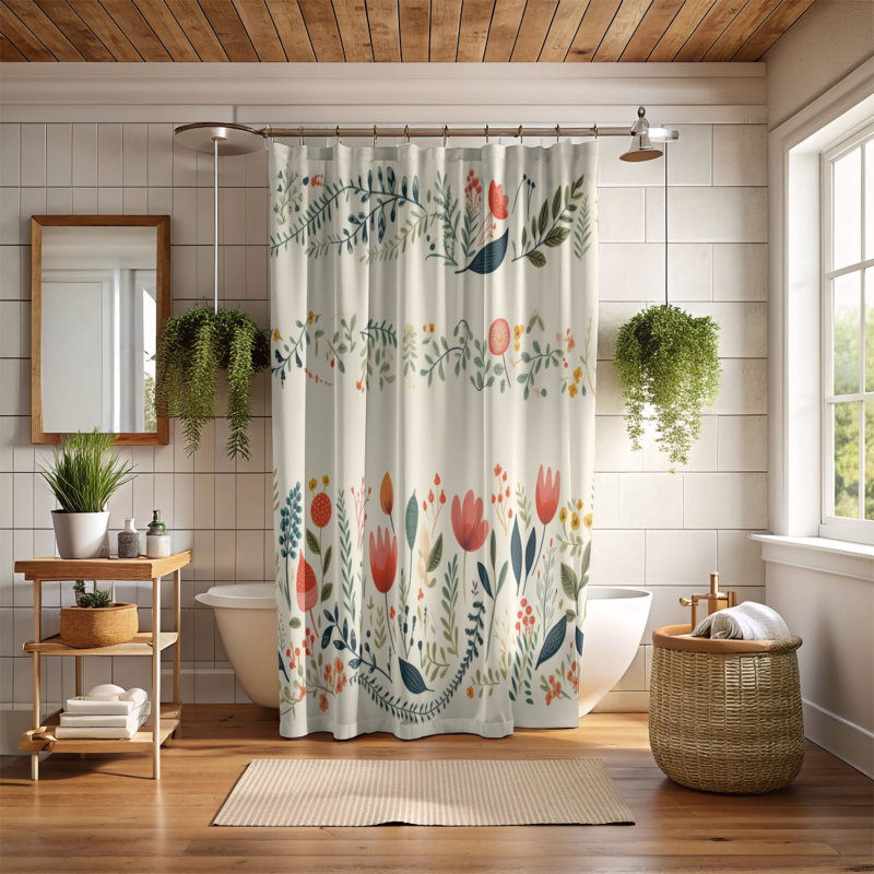 Subdued Flower Patterns - Premium Shower Curtain, 74"H x 71"W