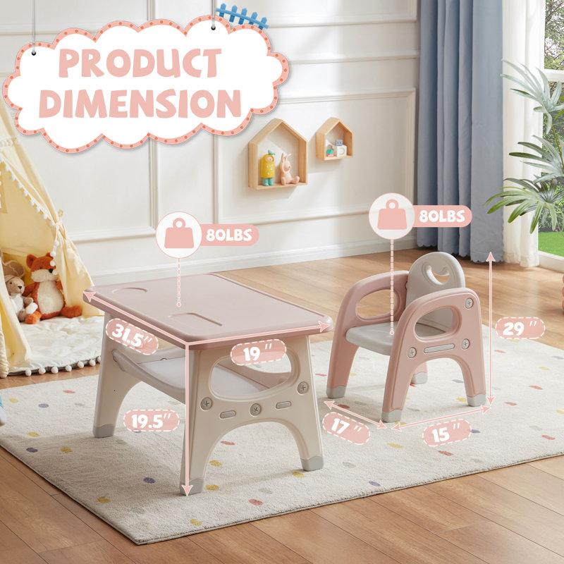 Kids Table and 2 Chairs Set, Pink