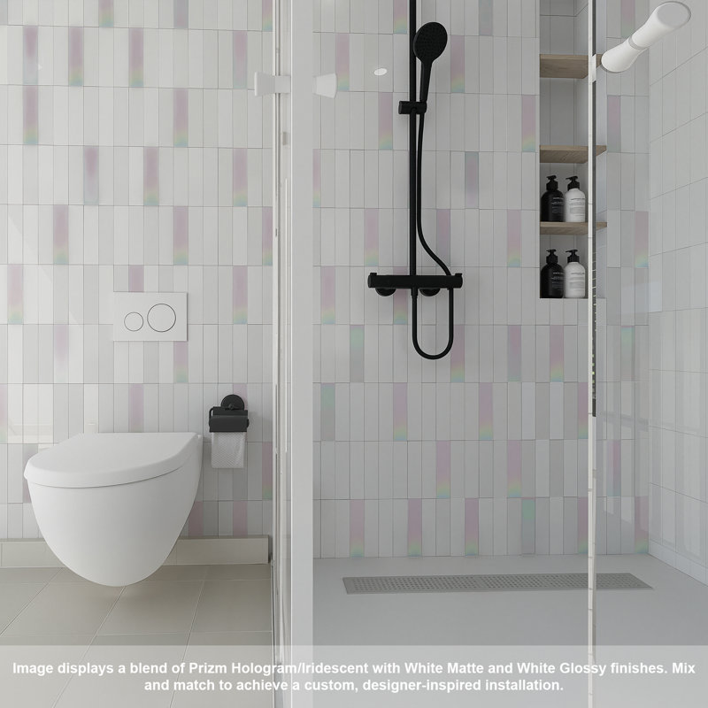 Prizm 2" x 8" Holographic Porcelain Tile, White Glossy