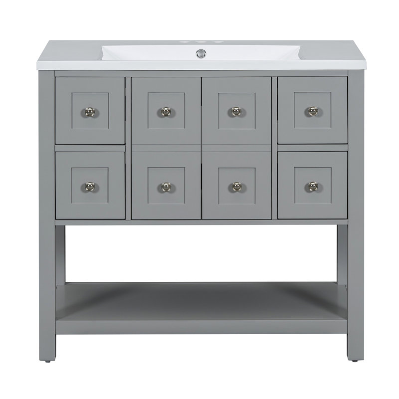 Meuble-lavabo de 36 po avec lavabo sous comptoir, ensemble de meuble-lavabo autoportant avec 4 tiroirs et portes à fermeture douce, armoire de rangement en bois massif (Identique à SW000123AAE)