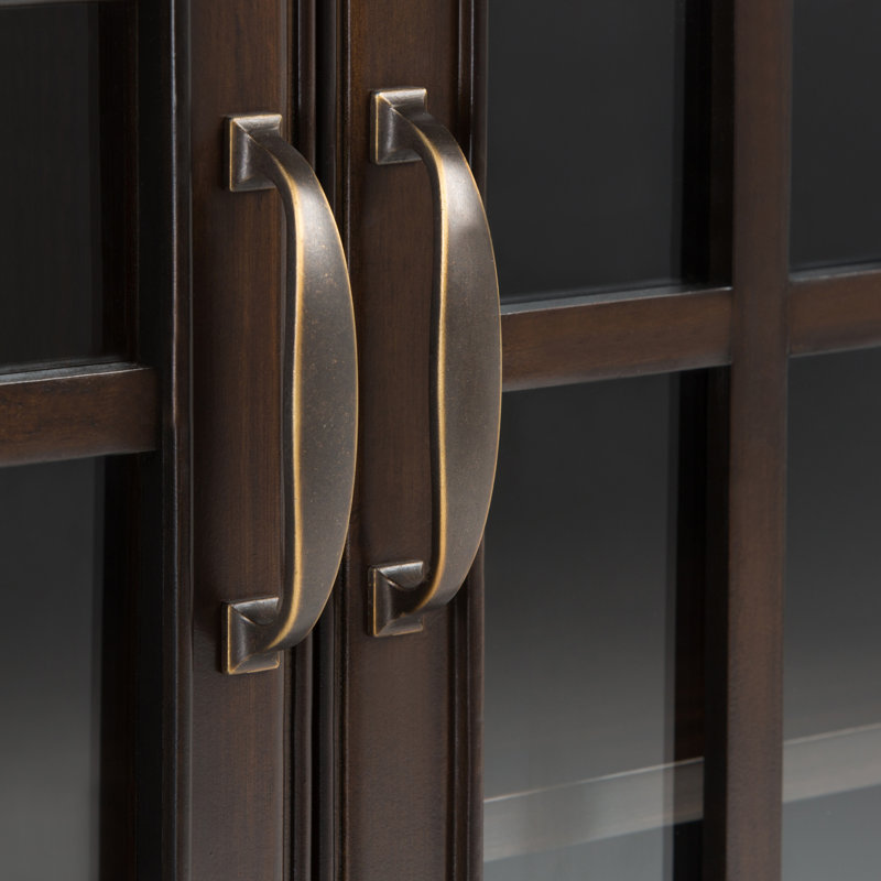 Connaught 46"W Solid Wood 2-Shelf Low Storage Cabinet with Glass Doors, Dark Chestnut Brown
