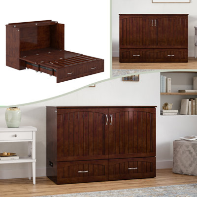  Elena Wood Murphy Bed Chest with Storage Drawer and USB Charging