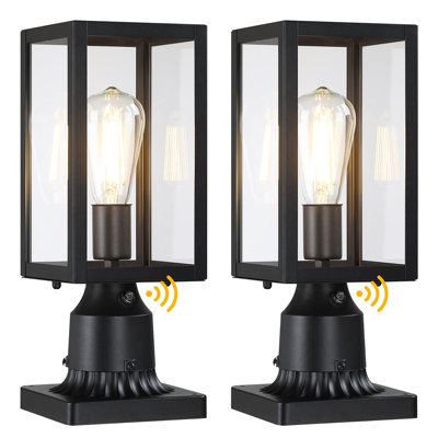 Dusk to Dawn Outdoor Post Lights with Pier Mount Base, 2-Pack, Black
