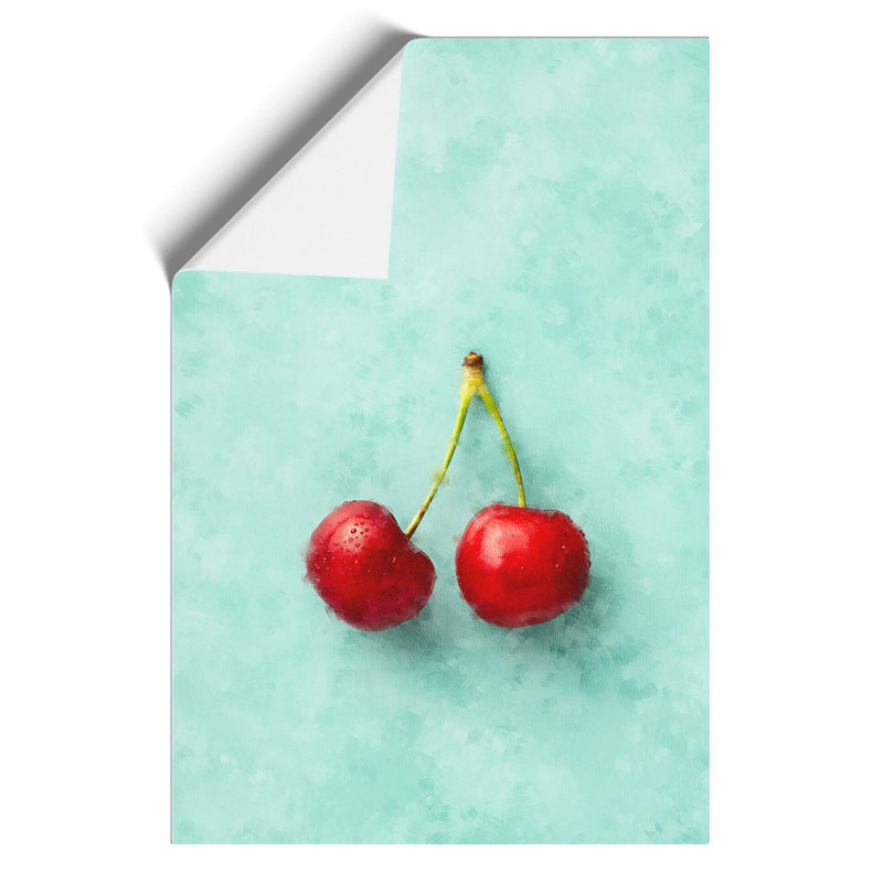 Two Cherries Painting - Frameless Print, 59cm H x 42cm W x 0.1cm D