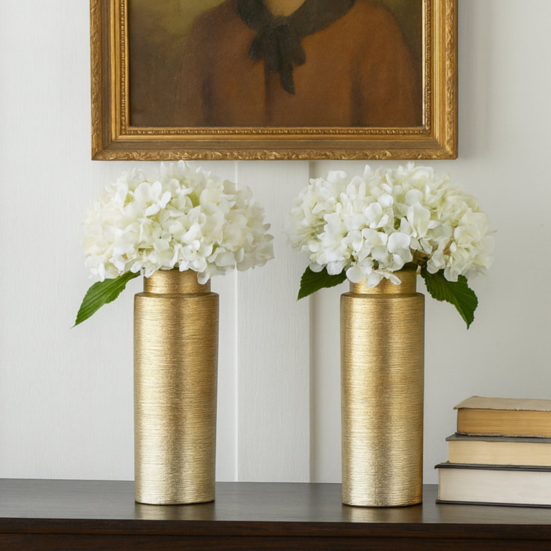 12.9" Elegant Gradient Textured Ceramic Vase, Gold