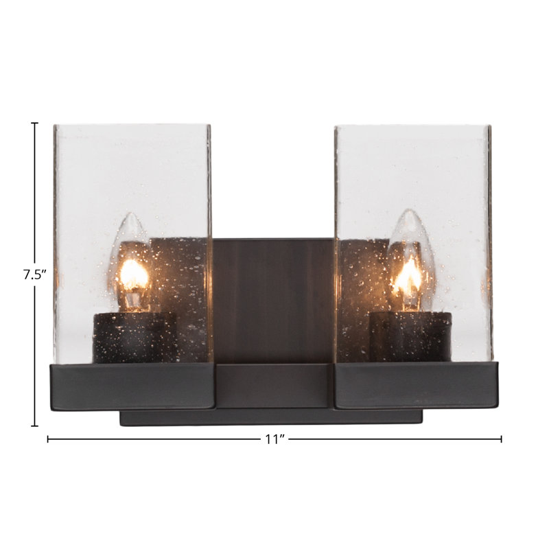 Nouvelle 2 Light Bath Bar Shown In Espresso Finish With 4" Square Clear Bubble Glass, Clear Bubble