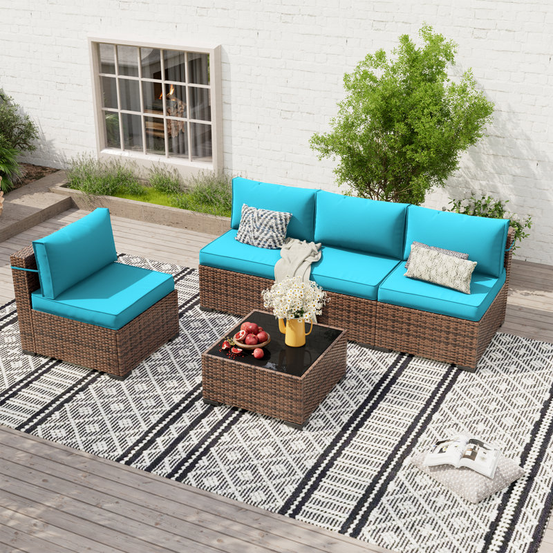 Babak Wicker 4 - Person Patio Conversation Set with Cushions, Sky Blue
