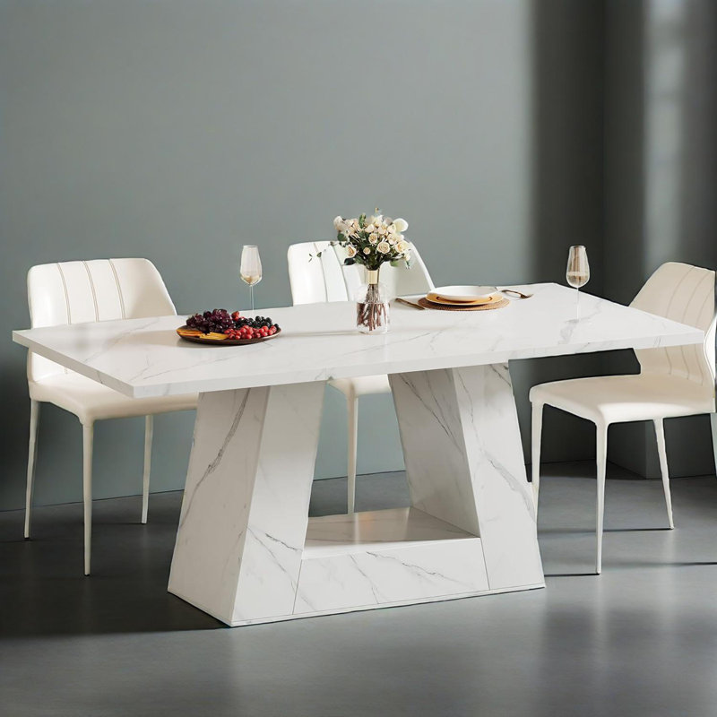 Table de salle à manger moderne en faux marbre blanc