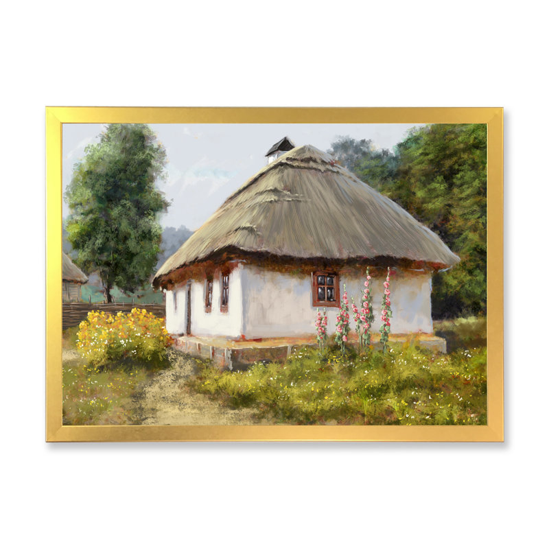Vieux village champêtre Lanscape V - peinture sur toile, H 24 po x l 36 po x P 1 po, Encadrement doré