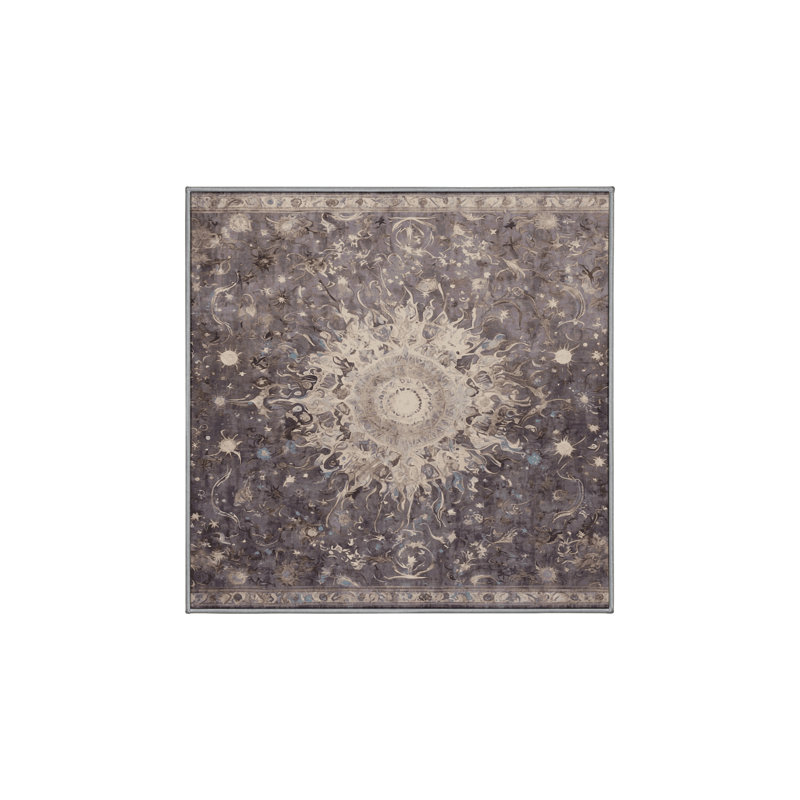 Machine Washable Gray Area Rug, Square 6'