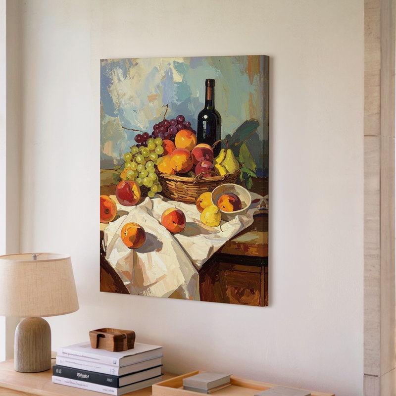 Art mural classique fruits nature morte avec toile de pêche, pommes et raisins, toile murale prête à accrocher