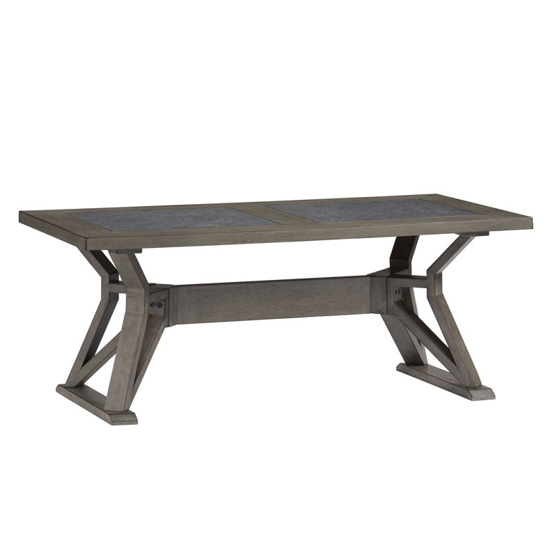 Ash Gray Rectangular Wood Coffee Table with Slate Insert