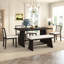 6 pièces de style rustique avec table rectangulaire, 4 chaises rembourrées en lin et 1 banc rembourré pour les dîners intimes-133933765