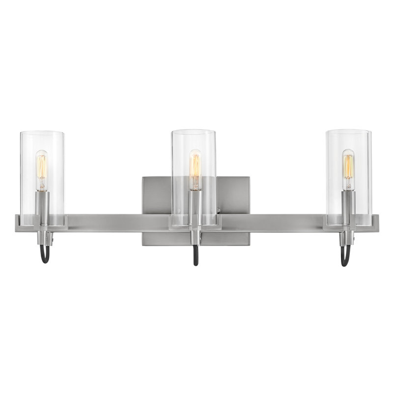 Ryden 3-Light Bath Vanity Fixture with Clear Cylindrical Shades, Brushed Nickel