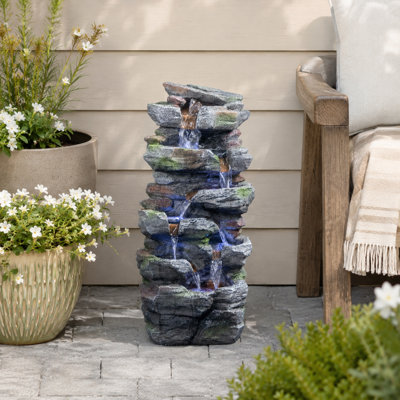  Fontaine de jardin en pierre à 5 niveaux avec lumière H 23,62 po
