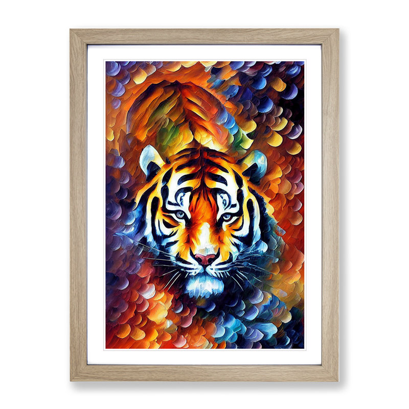 Tiger Portrait No.2 - Single Picture Frame Painting, 64cm H x 46cm W x 2cm D, Oak Framed