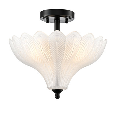 3-Light Semi Flush Mount Ceiling Light Black with Frosted Glass Shade