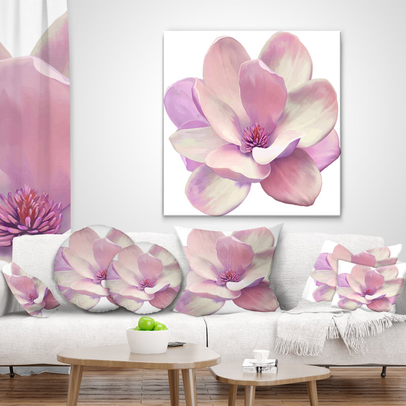 Mignonne fleur de magnolia rose clair - coussin à imprimé floral, 16 po x 1 po, Coussin décoratif
