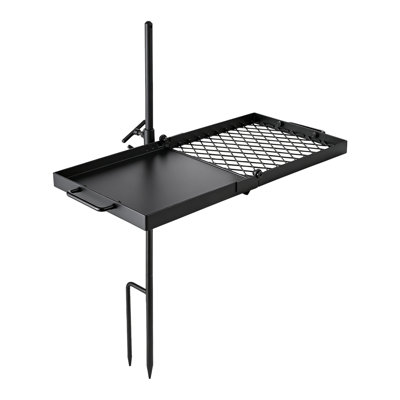 Barbecue robuste pivotant à feu de camp, grille portative en acier au carbone de 24 po et plaque chauffante avec réglage de la hauteur à 360 ° pour la cuisson à flamme nue à l'extérieur, noir