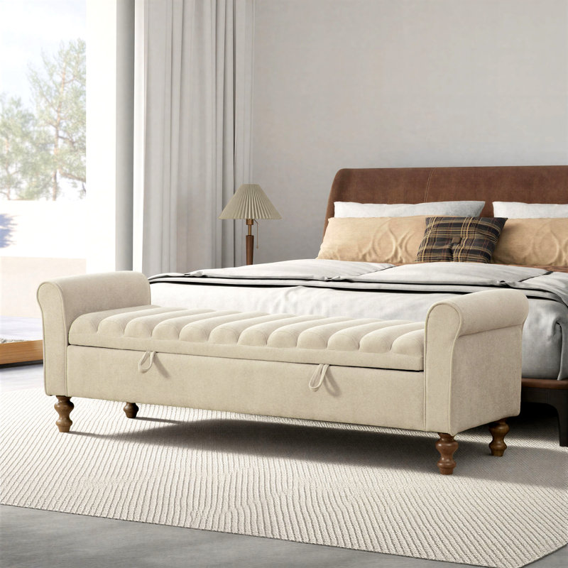 Banc de rangement rembourré de 65,55 po, Gris beige