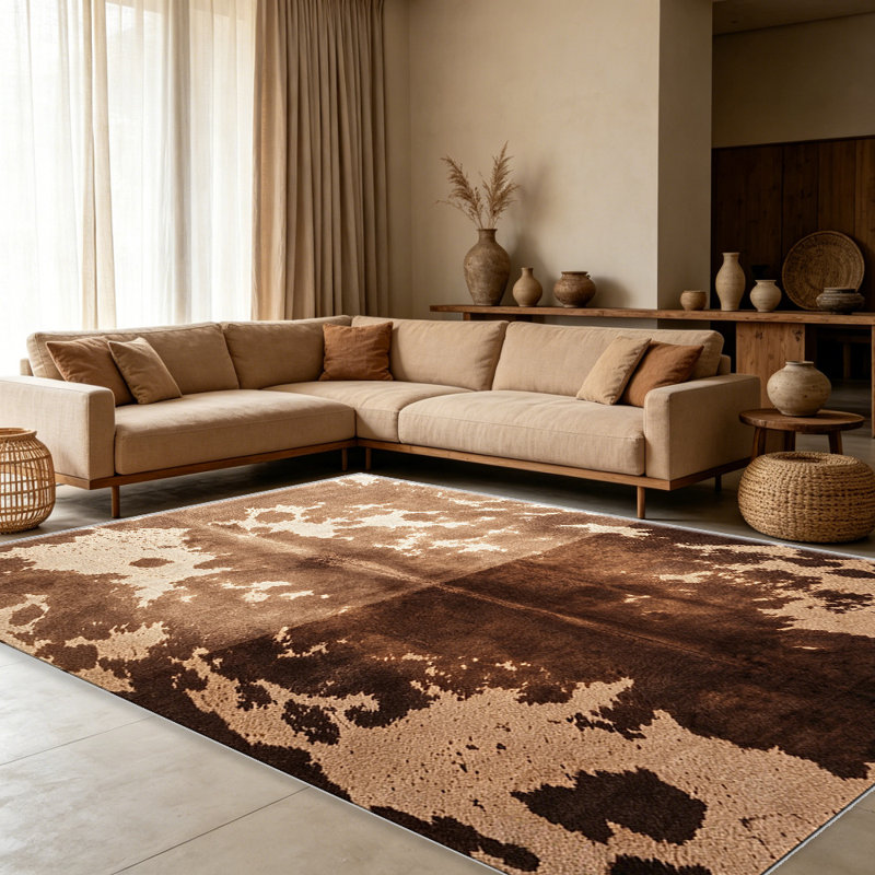 Tan Cowhide Texture carpet-easy to clean, machine-washable, soft and comfortable; suitable for door mats, kitchens, living rooms, bedrooms, corridors, and laundry areas. Easy to clean, durable carpet for home decoration.